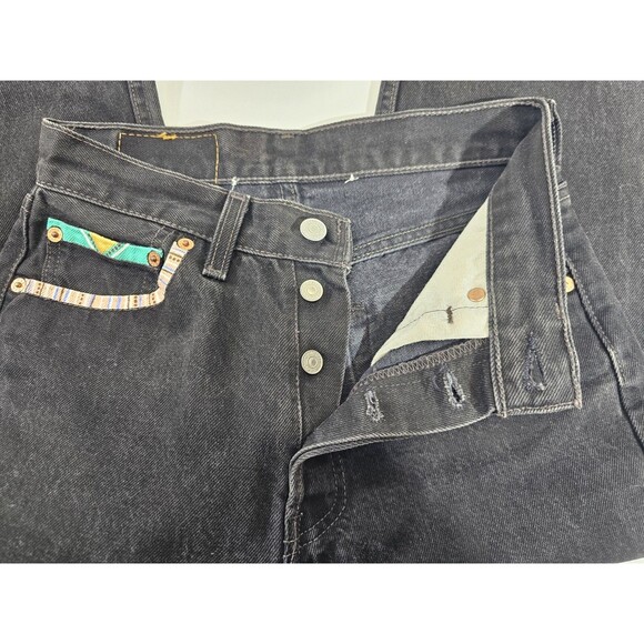 DMS Women's 27x32 Vintage Levi's 501 Black Painted Embellished Black Jeans Denim - Picture 8 of 11